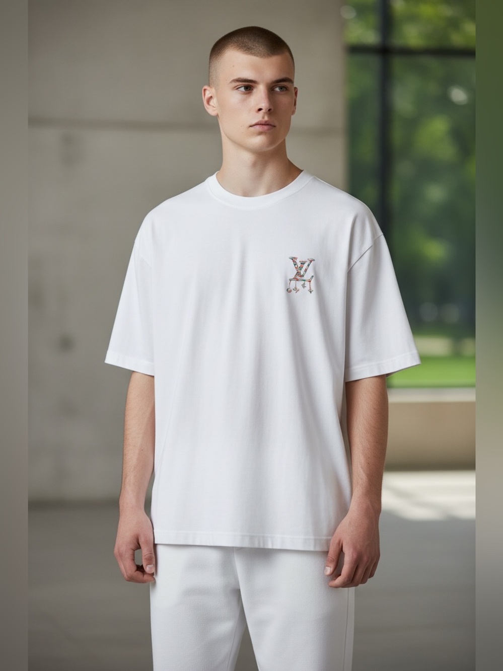 L ouis Vuitton White Logo Short-Sleeve T-Shirt
